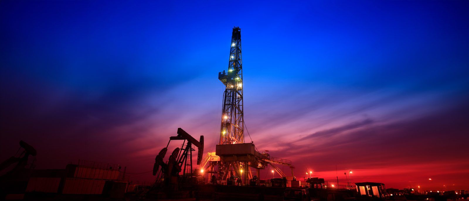 Drilling rig at dusk