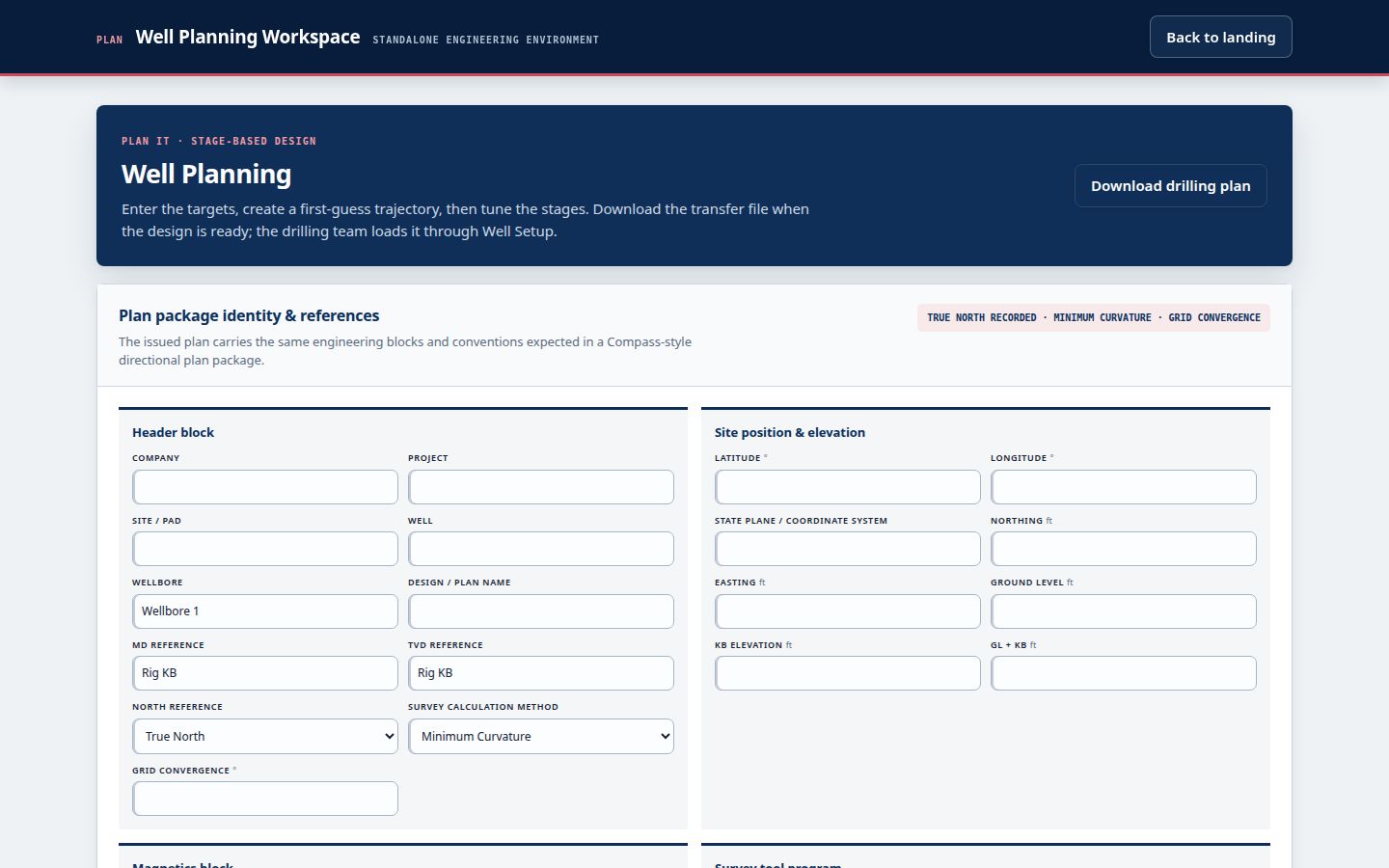 Live NWE WellReport Well Planning workspace with stage-based plan inputs
